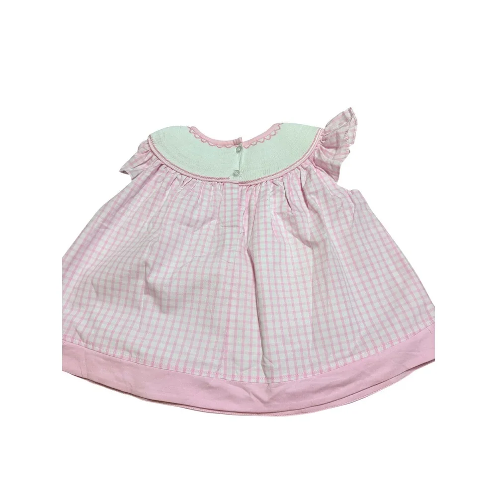 Stitchy Fish Girl Pink Gingham Smocked Crab Bishop Top & Bloomer Set 3T Nautical